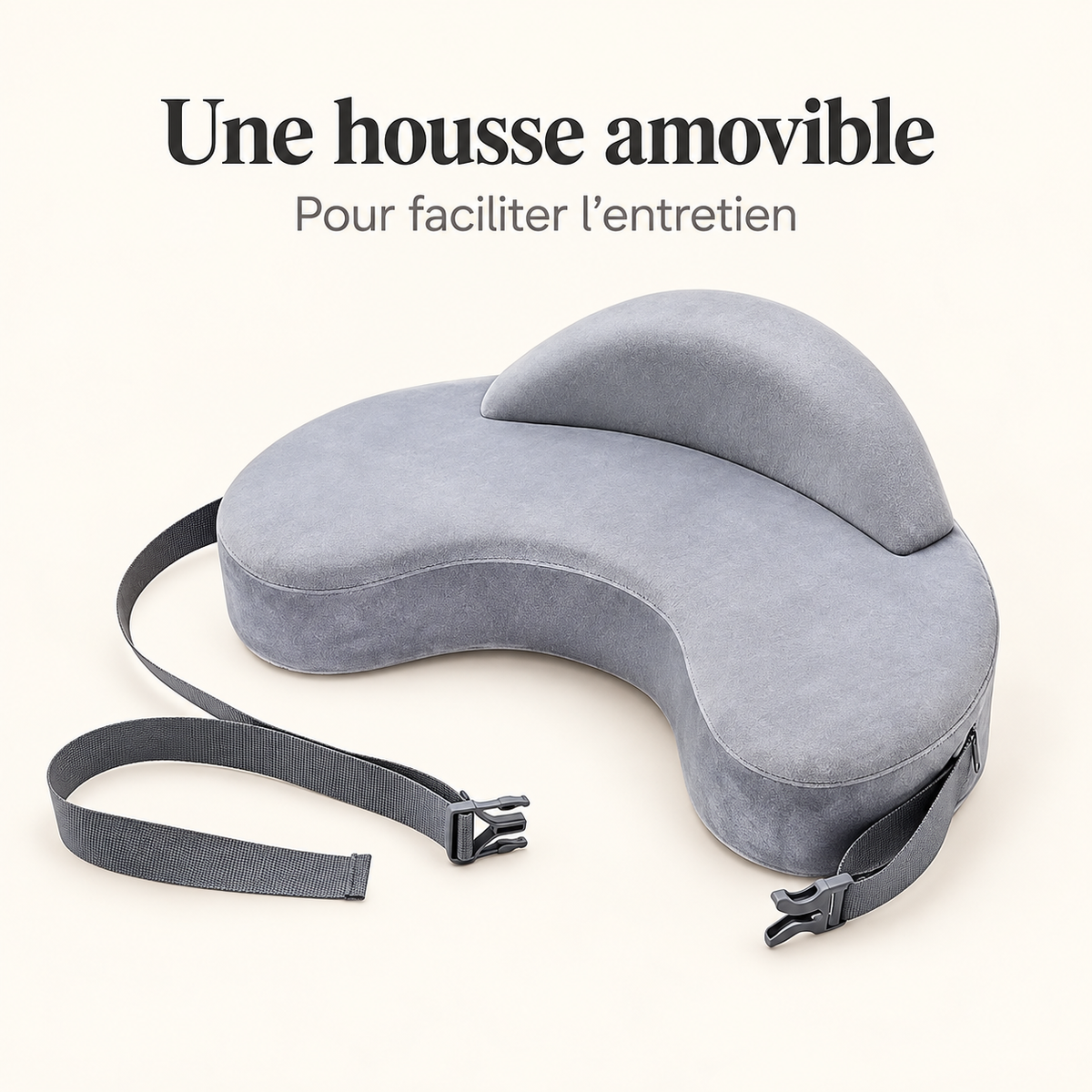 Coussin gris : housse amovible pour faciliter l’entretien