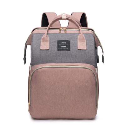 Sac à langer rose et gris, vue de face